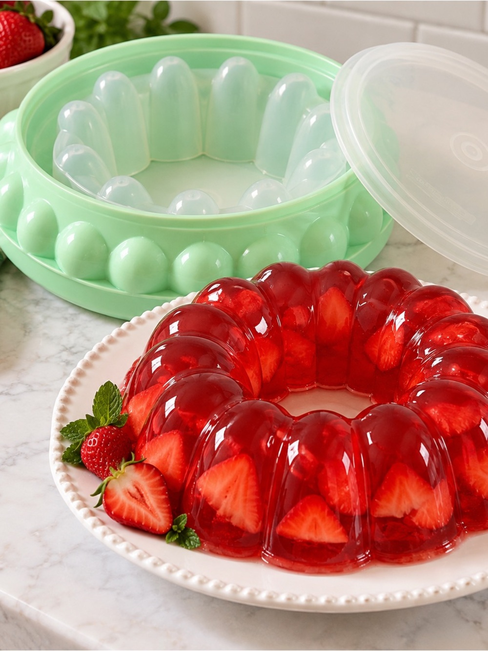 Tupperware Jel-Ring Jello Mold Mint Green 3 Piece‎ Set 1202 607 608